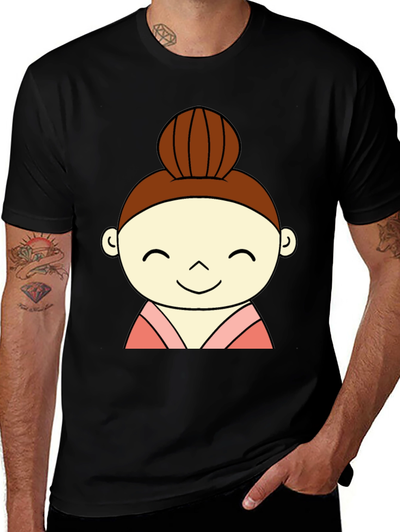 Variant 19 of Cute Cartoon Girl Black T-Shirt