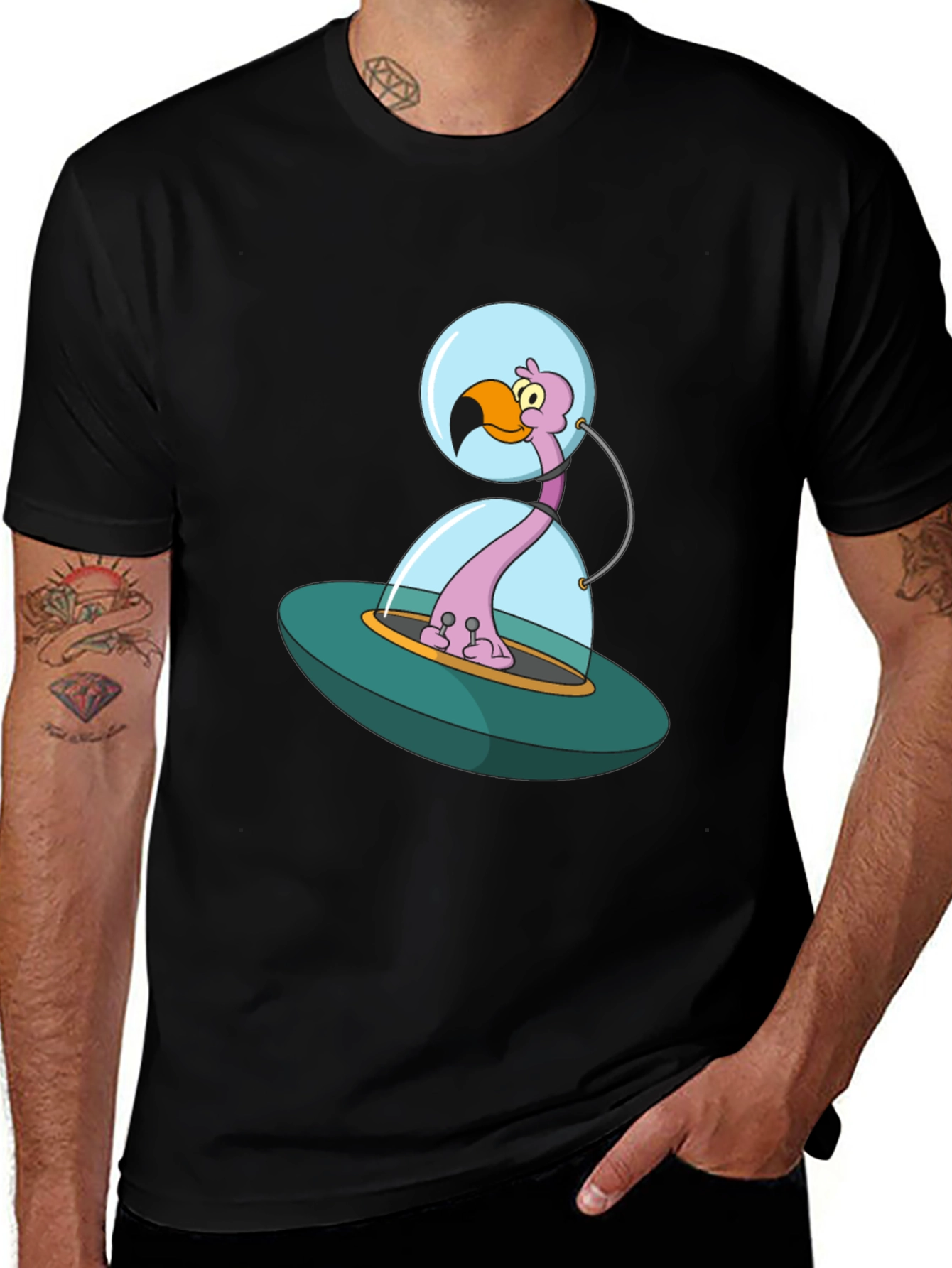 Variant 21 of Space Flamingo T-Shirt - Unique Cartoon Design