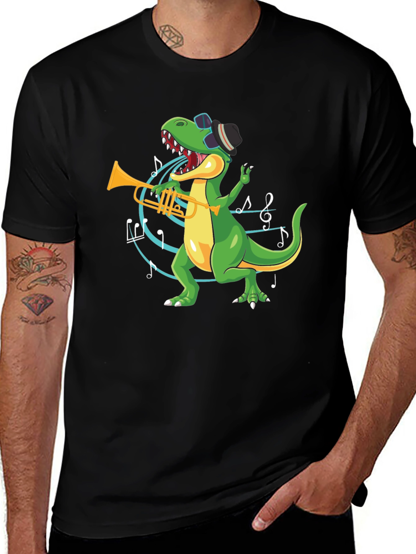 Variant 8 of Dino Trumpet Player Black T-Shirt