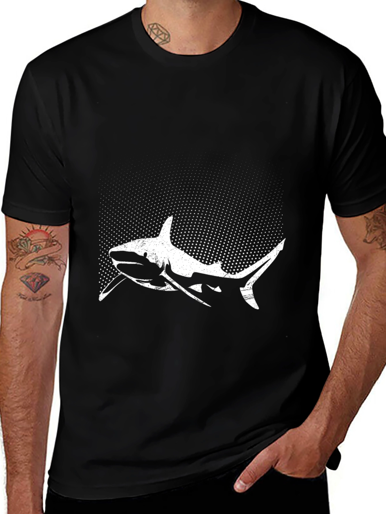 Variant 20 of Shark Graphic Tee - Black Cotton Crew Neck T-Shirt