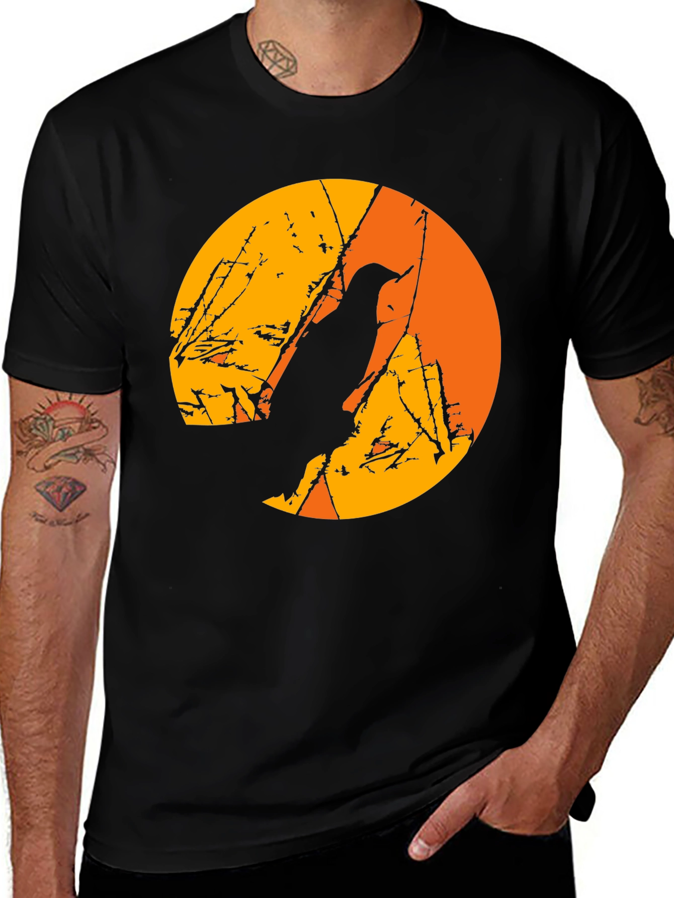 Variant 7 of Raven Moon Silhouette T-Shirt - Stylish Bird Graphic Tee
