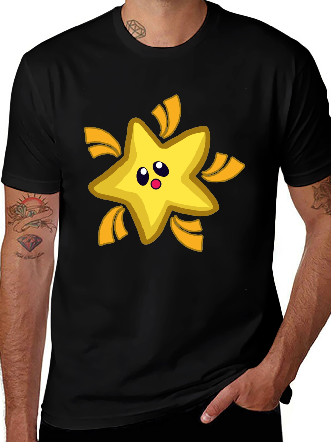 Cartoon Star T-Shirt - Black Cotton Tee