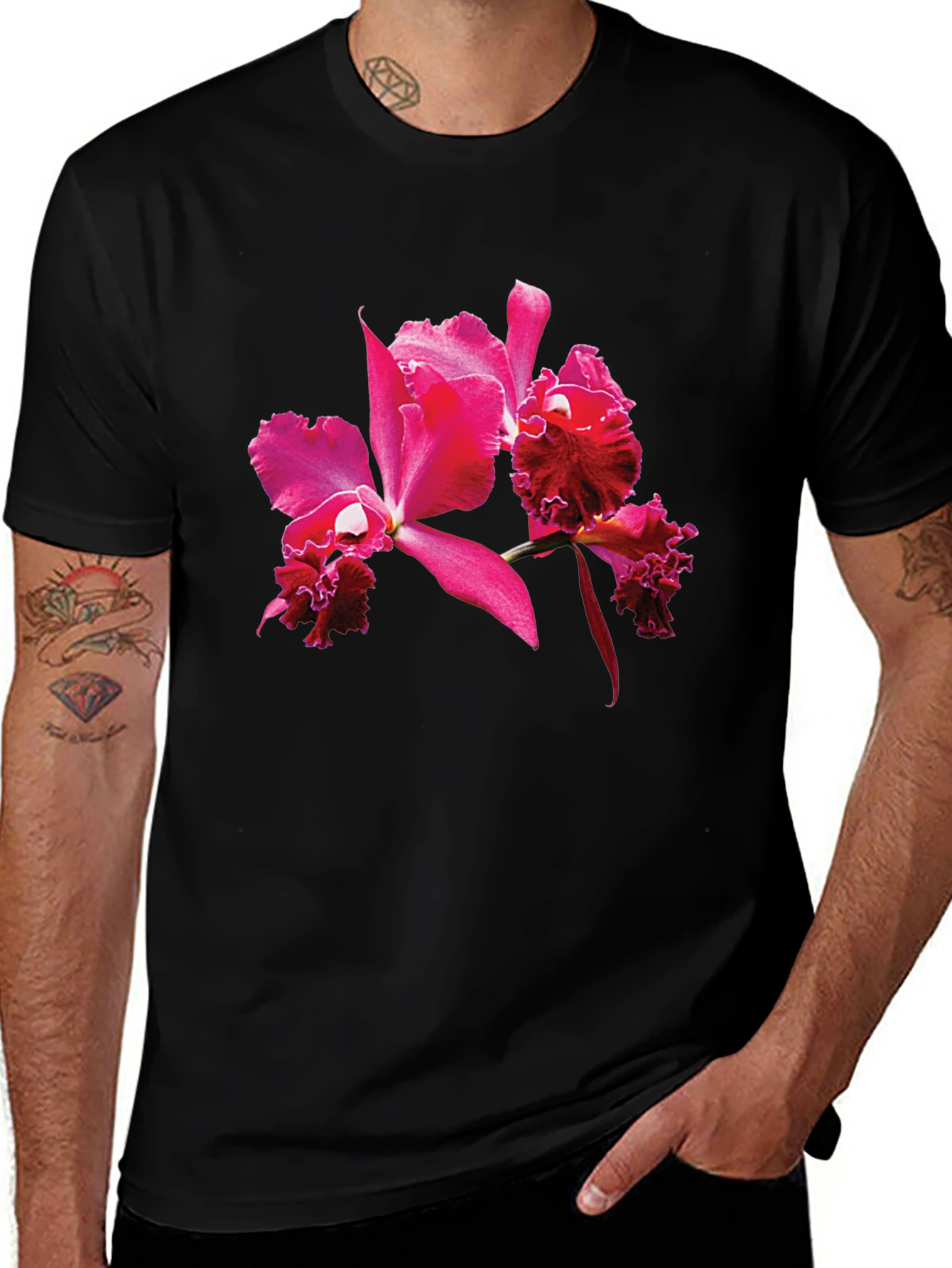 Variant 24 of Floral Print T-Shirt: Bold Orchid Design