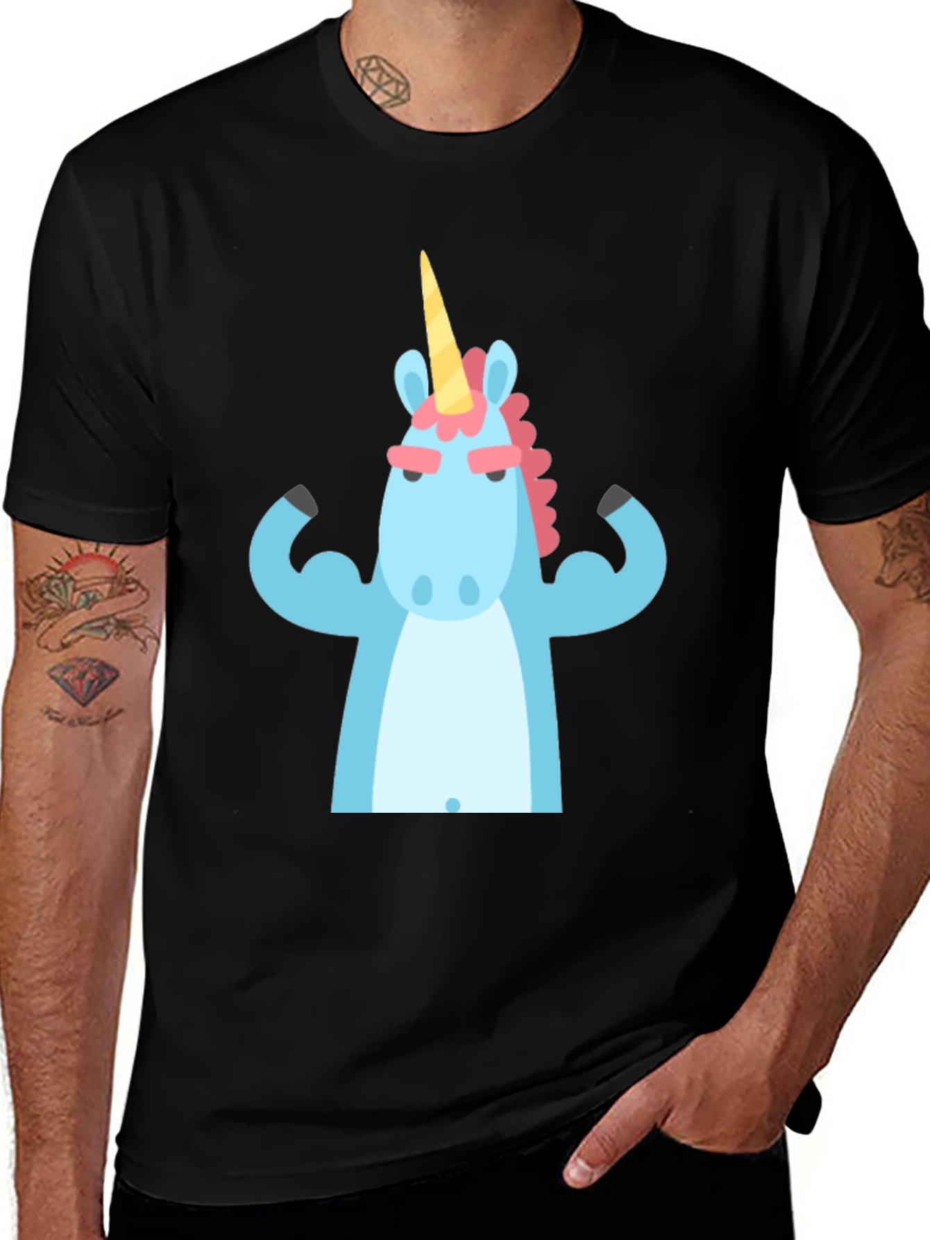 Variant 22 of Funny Unicorn Muscle T-Shirt - Black Cotton Tee