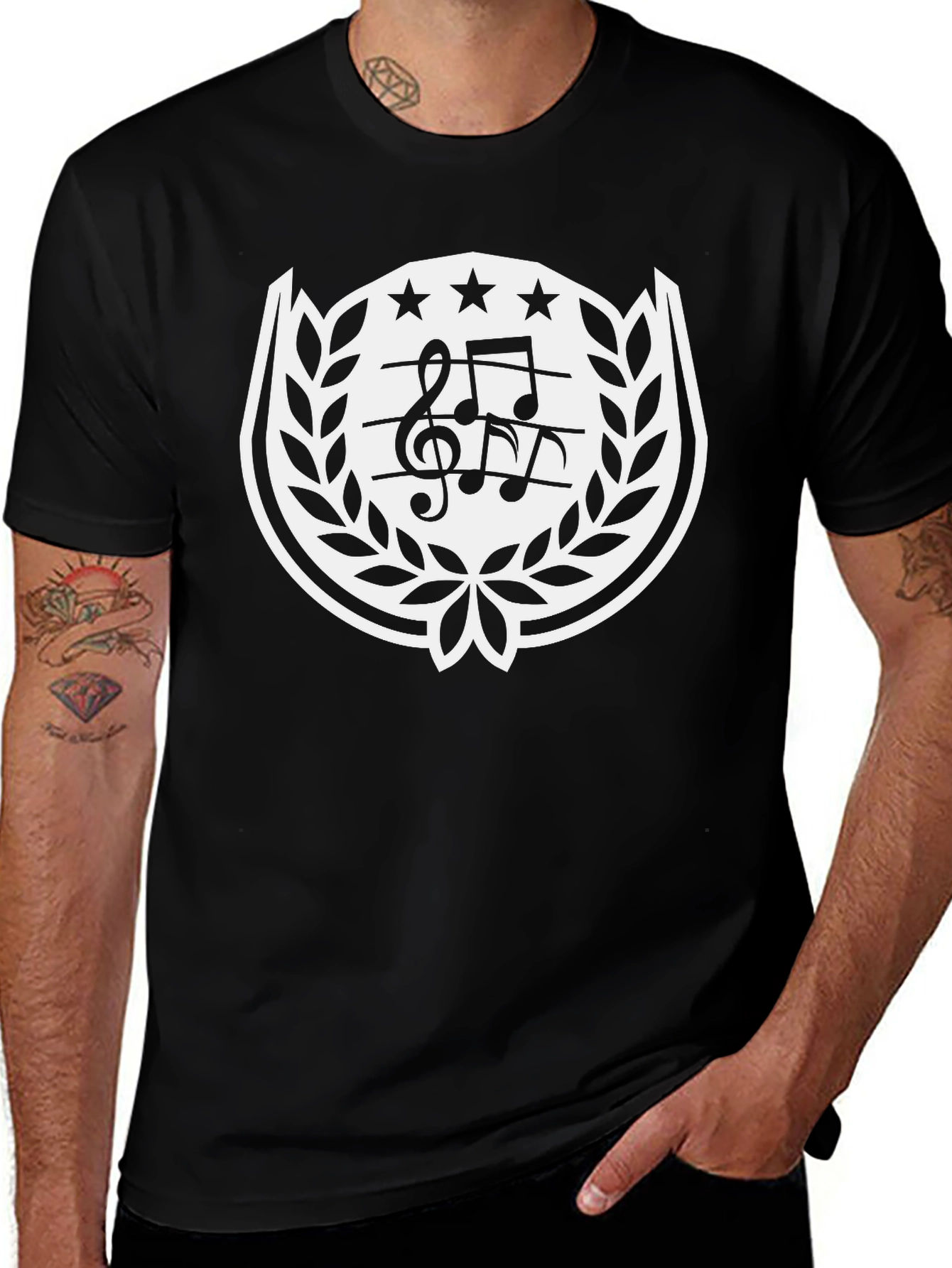 Variant 8 of Music Notes Crest Black T-Shirt