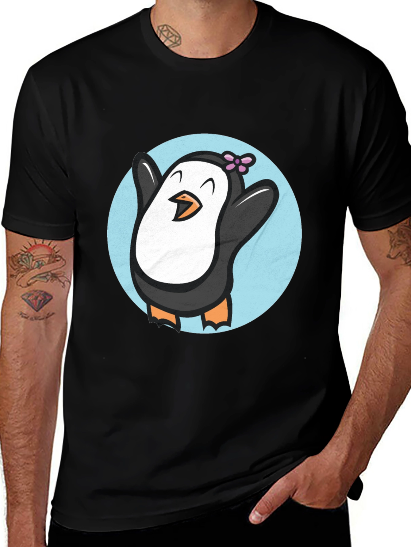 Cute Penguin Graphic T-Shirt - Black