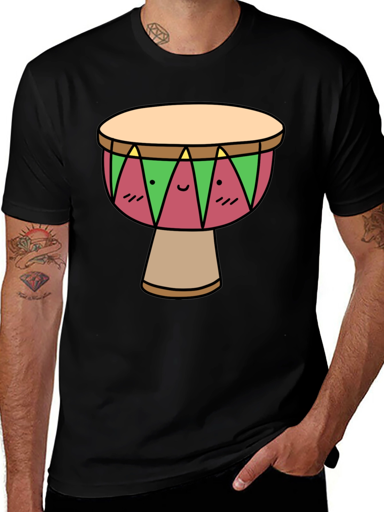 Cute Djembe Drum Graphic Black T-Shirt