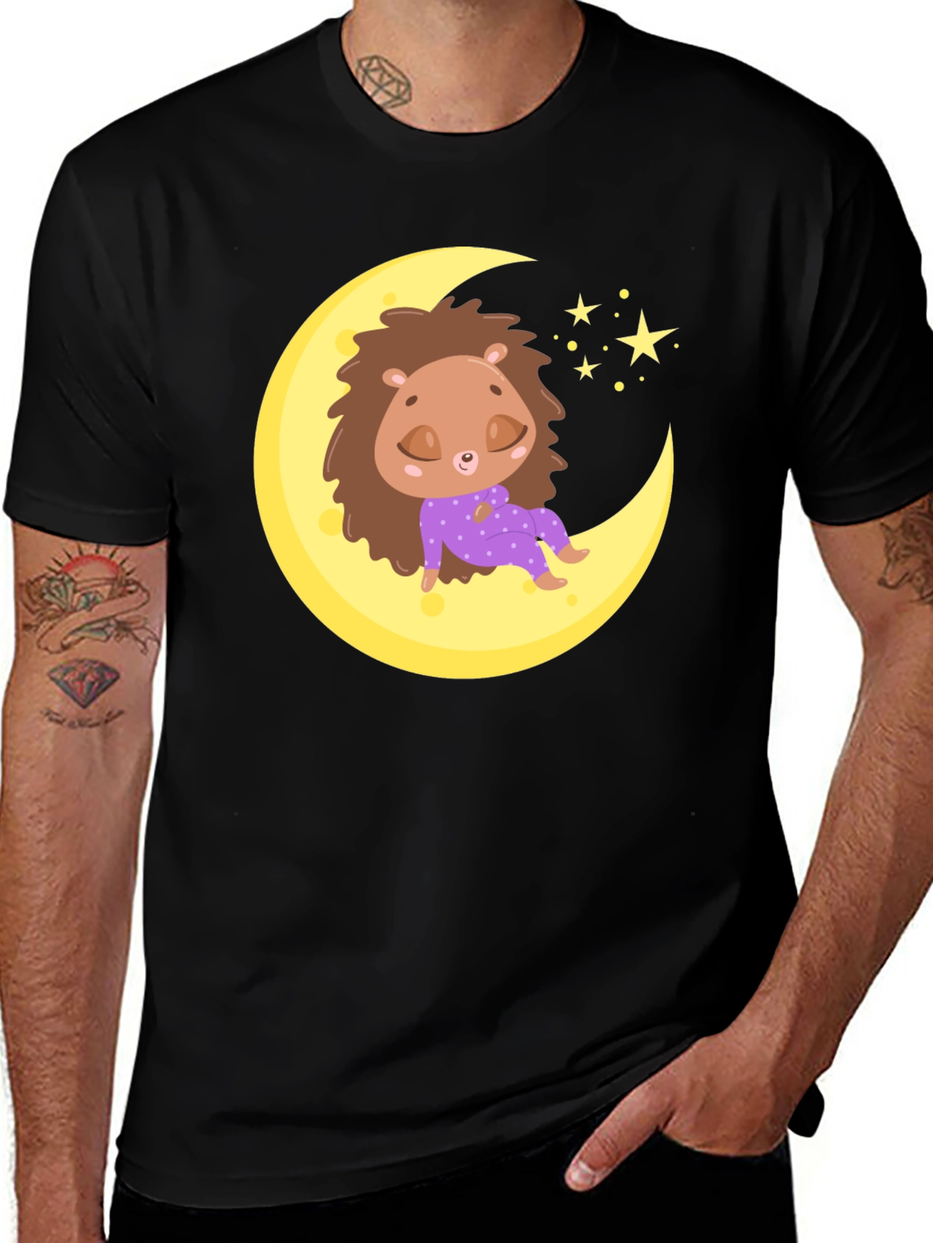Variant 20 of Cute Hedgehog Moon Black T-Shirt