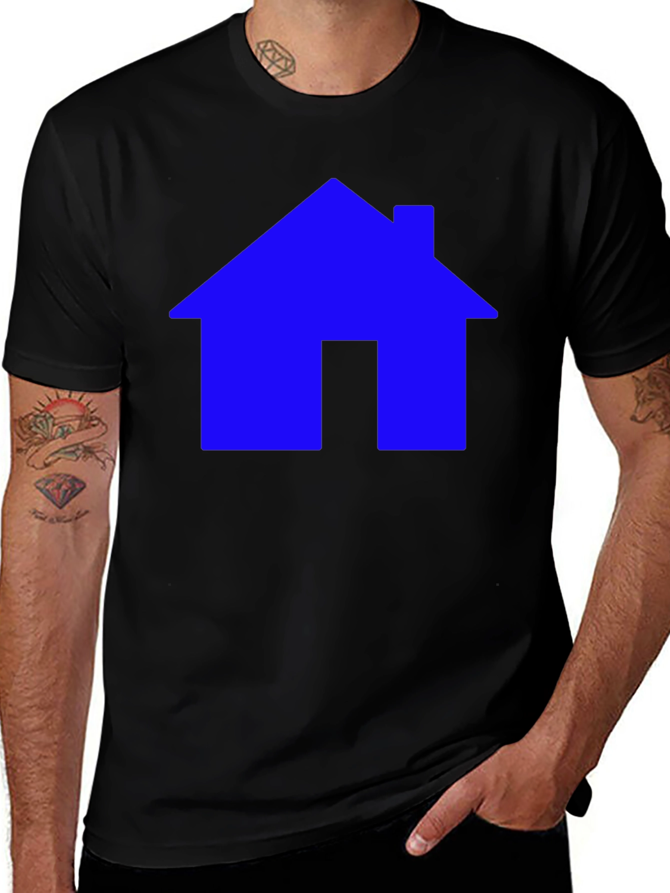Variant 3 of Blue House Graphic Tee - Black Cotton Shirt
