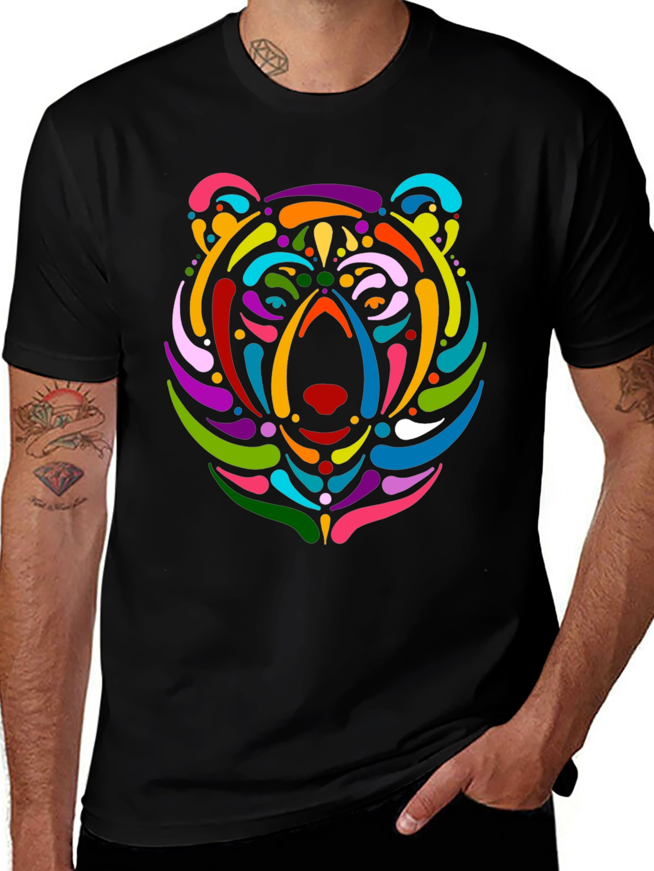 Variant 27 of Colorful Bear Graphic Black T-Shirt