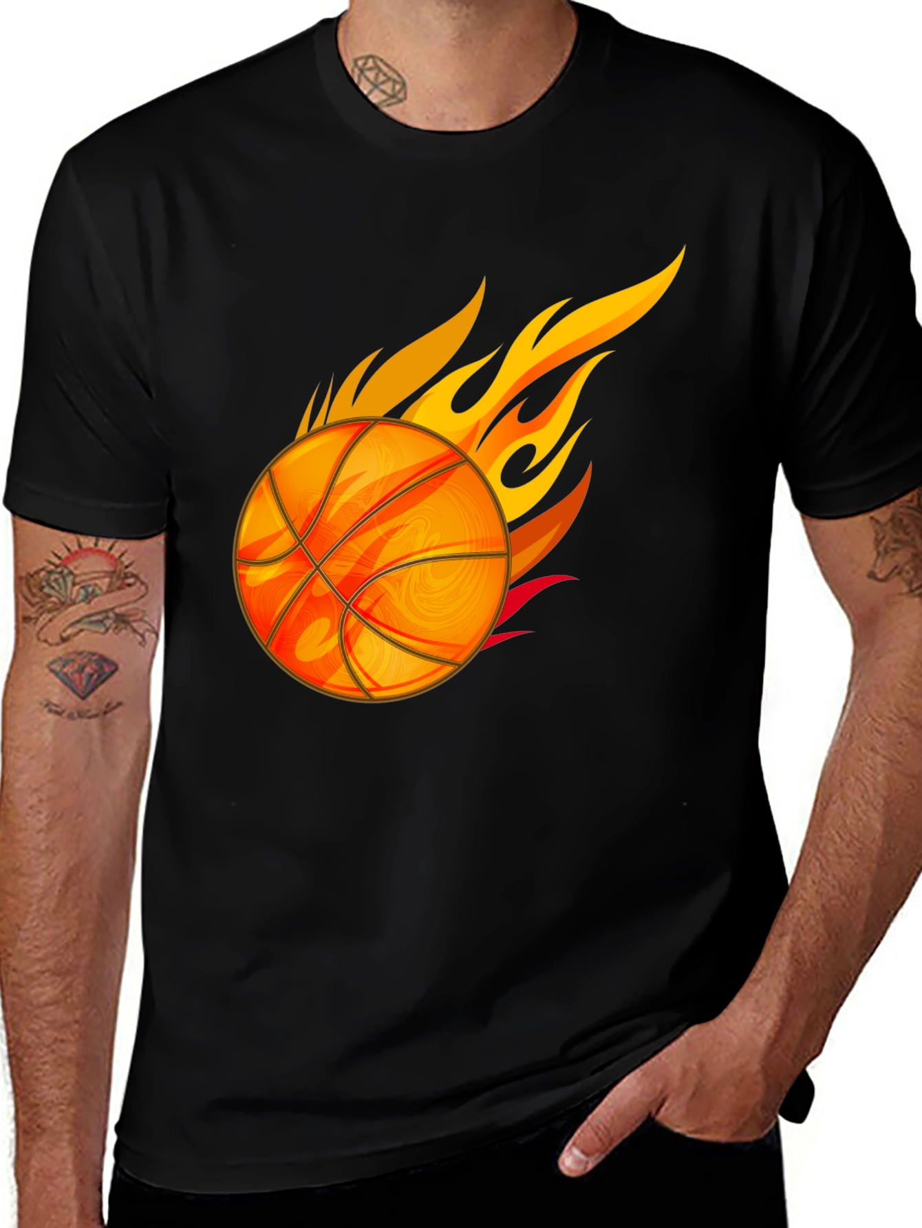 Variant 16 of Fiery Basketball Graphic Tee - Black Cotton T-Shirt