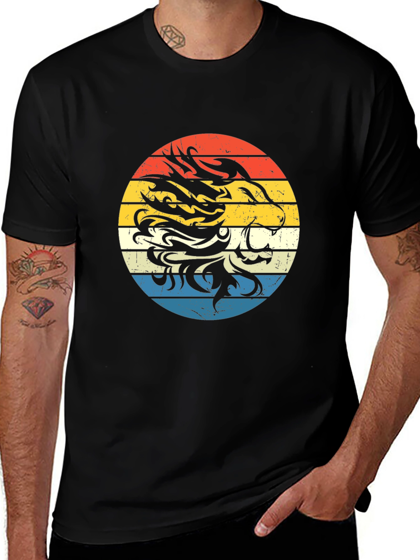 Variant 20 of Vintage Lion Graphic Tee - Retro Sunset Black T-Shirt