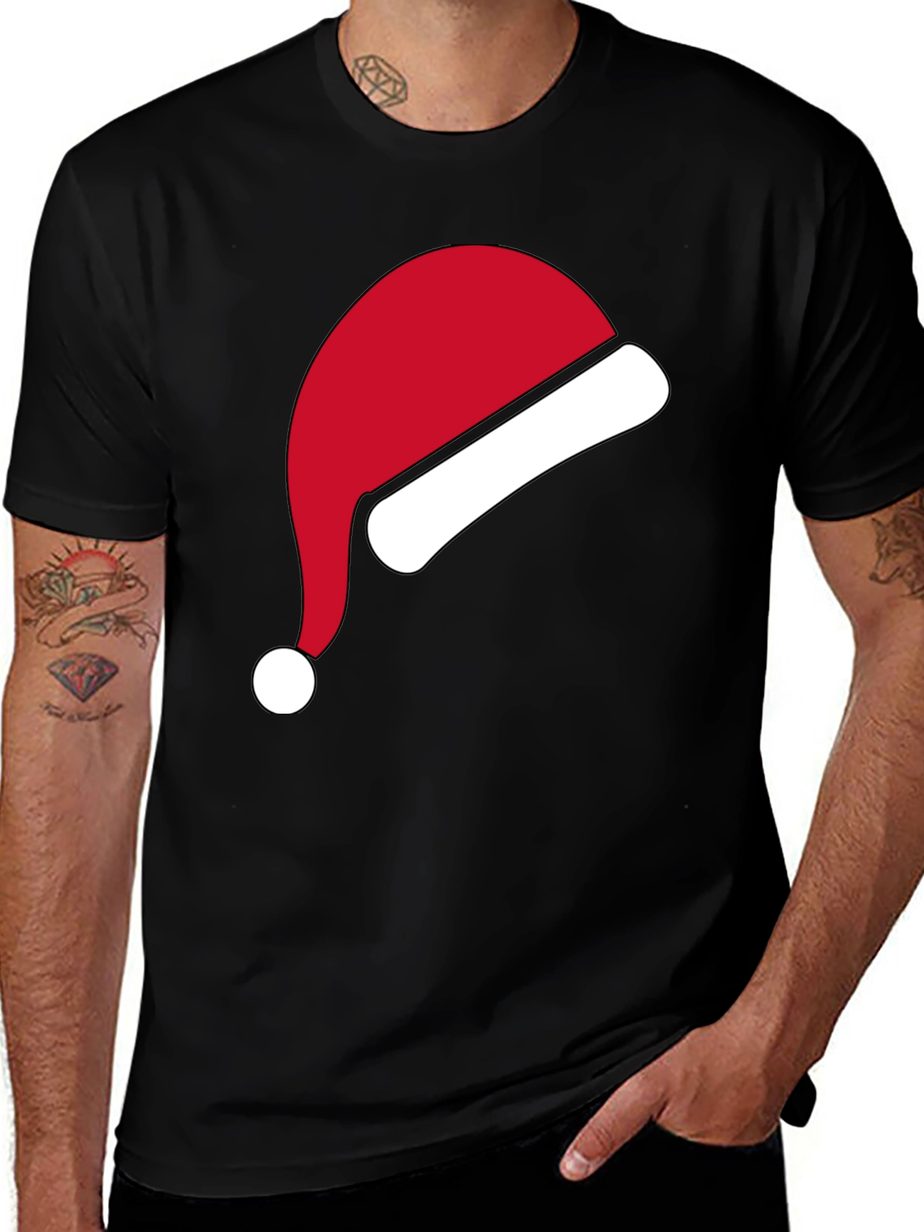 Festive Santa Hat Graphic Tee - Holiday Apparel