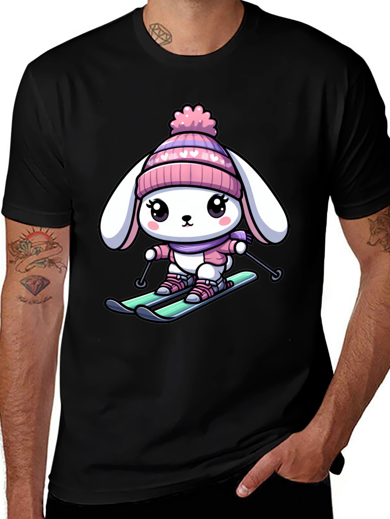 Variant 26 of Bunny Skier Graphic Tee - Cute Winter T-Shirt