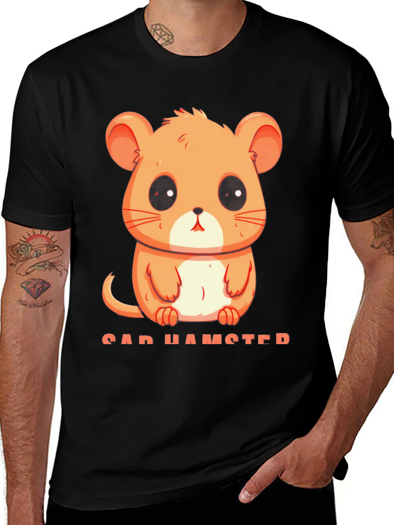 Variant 3 of Sad Hamster Graphic Tee - Black Cotton T-Shirt