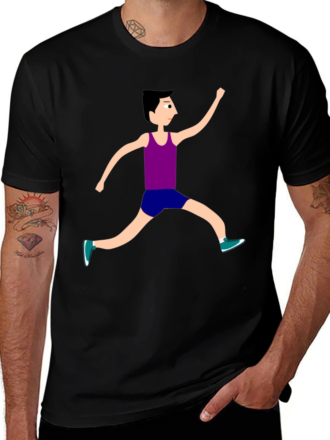 Variant 21 of Men's Black T-Shirt with Runner Graphic
