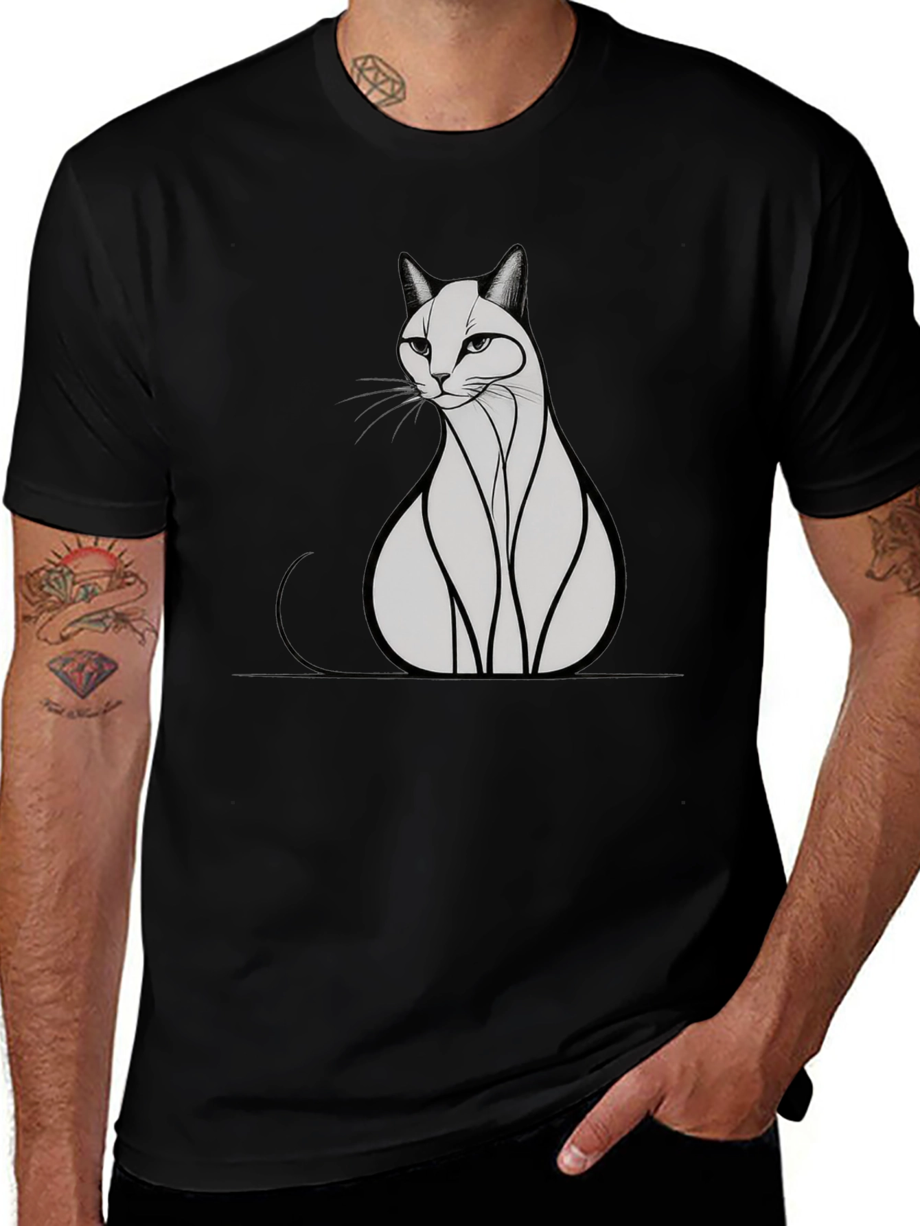 Variant 13 of Cat Graphic Print Men's Black T-Shirt