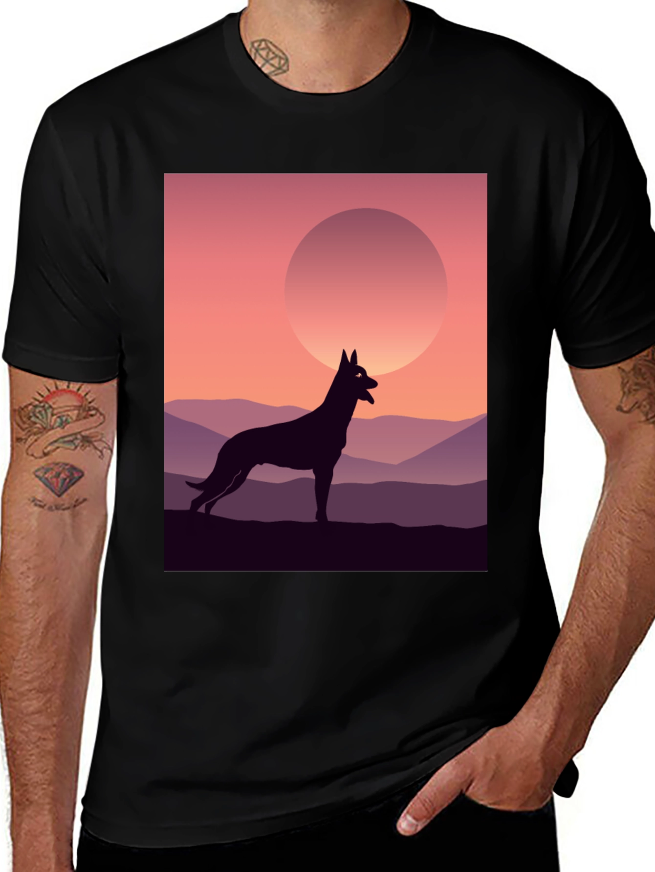 Variant 20 of Dog Silhouette Sunset Graphic Tee - Men's Black T-Shirt