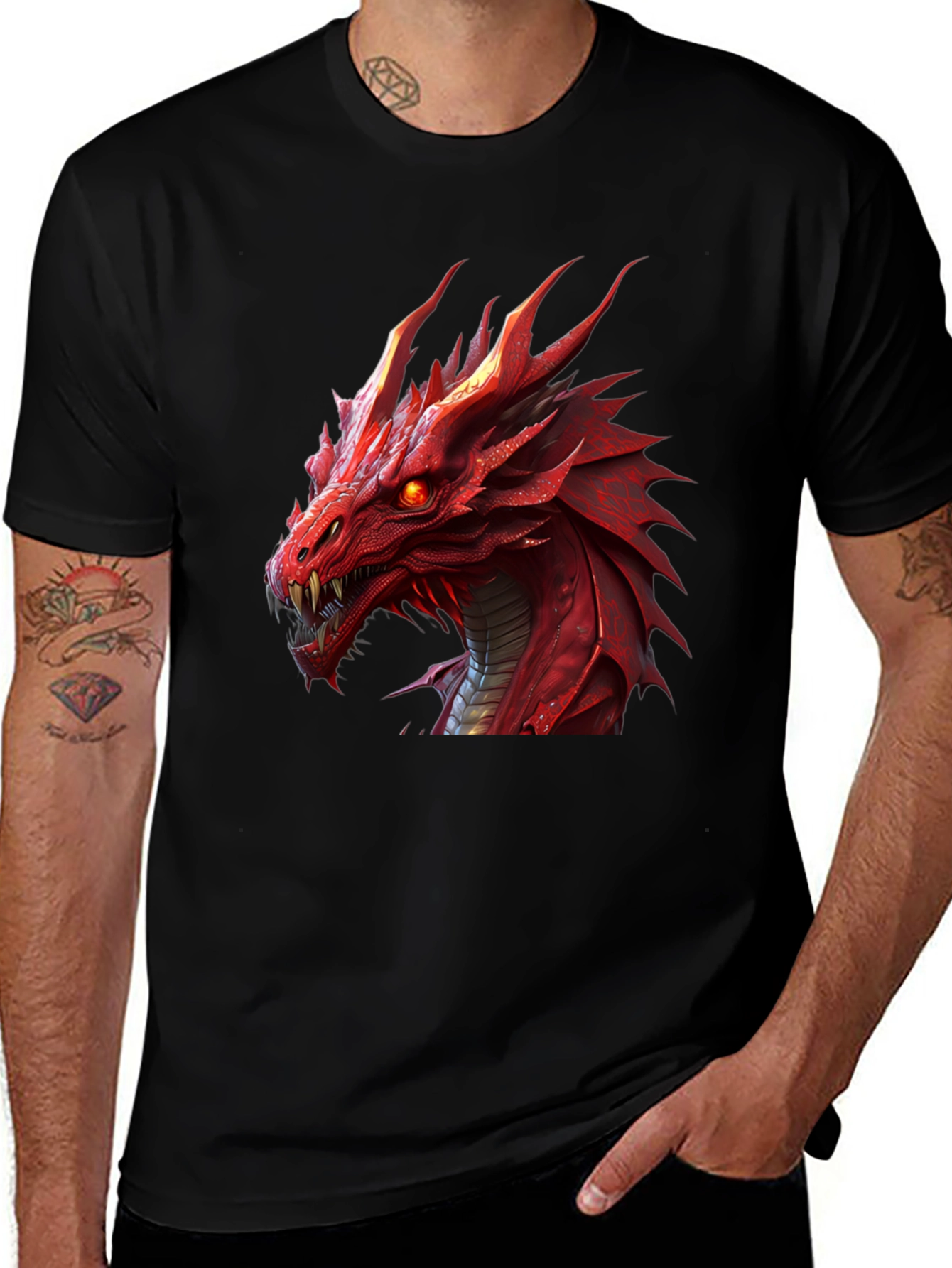 Variant 6 of Dragon Graphic Tee - Fierce Red Dragon Design