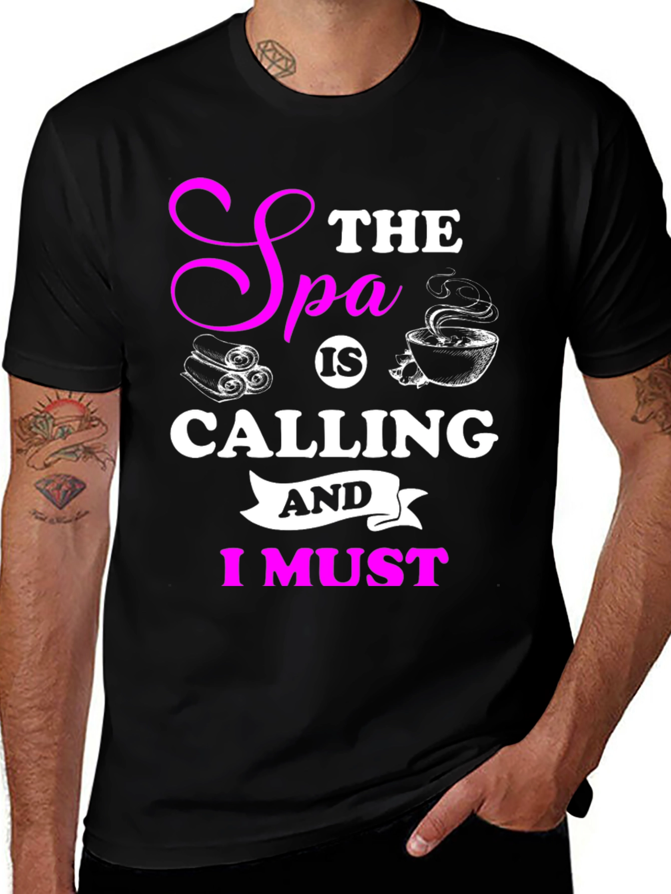 Variant 22 of Spa Calling Black T-Shirt - Relax & Unwind!