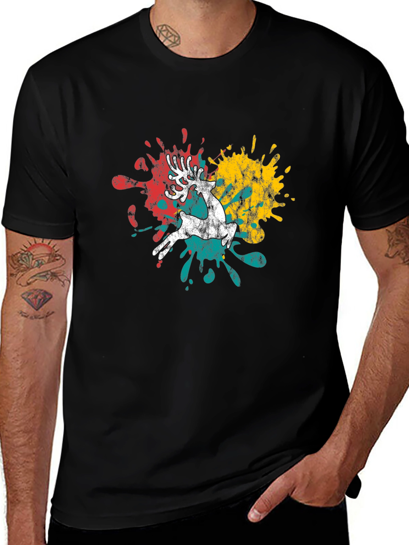 Variant 18 of Deer Splash Graphic Tee - Men's Black T-Shirt