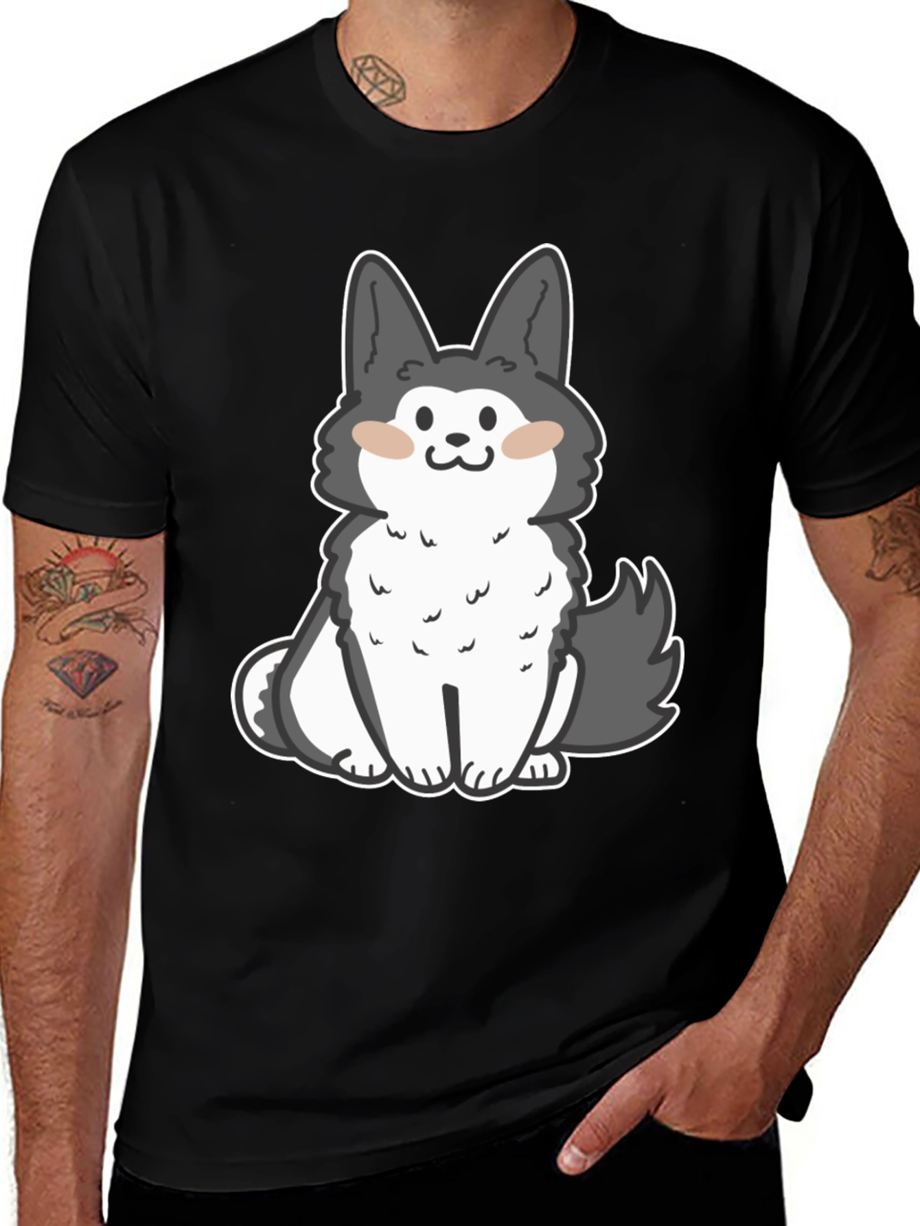 Variant 7 of Cute Cartoon Dog Graphic Black T-Shirt
