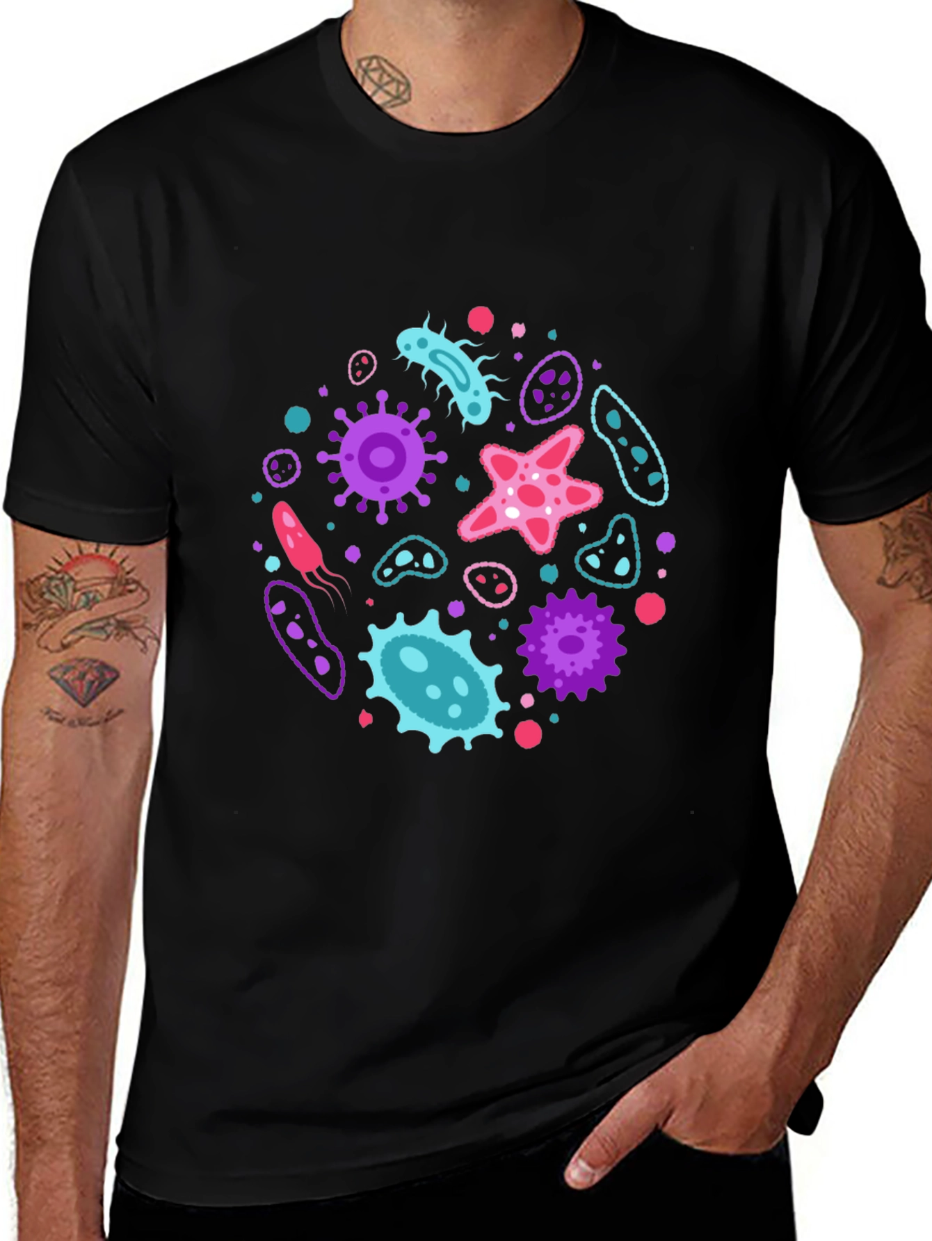 Variant 7 of Microbe Mania T-Shirt - Funky Bacterium Design