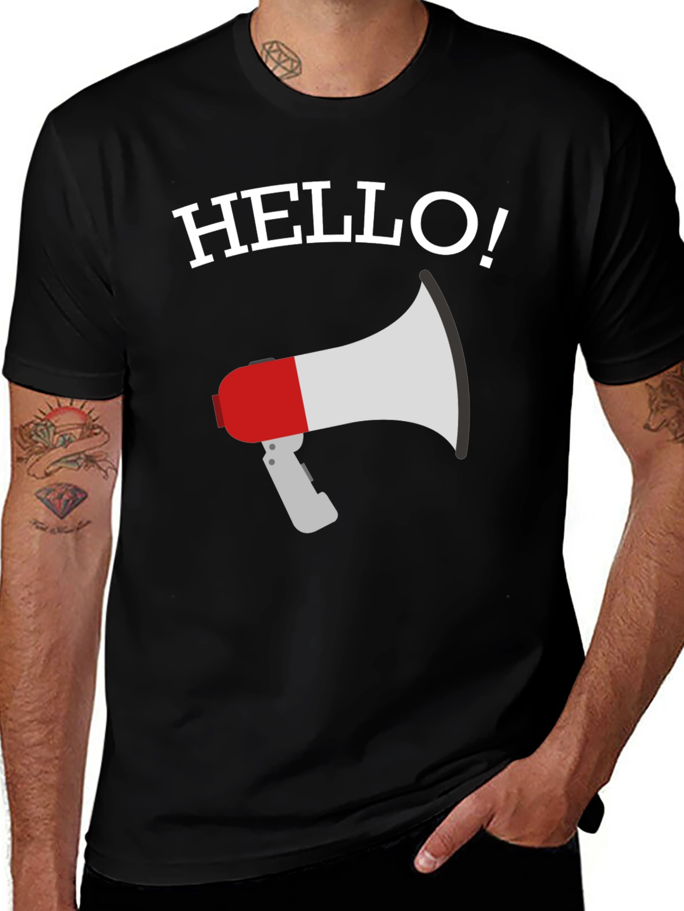 Variant 30 of Hello Megaphone Graphic Tee - Mens Black T-Shirt