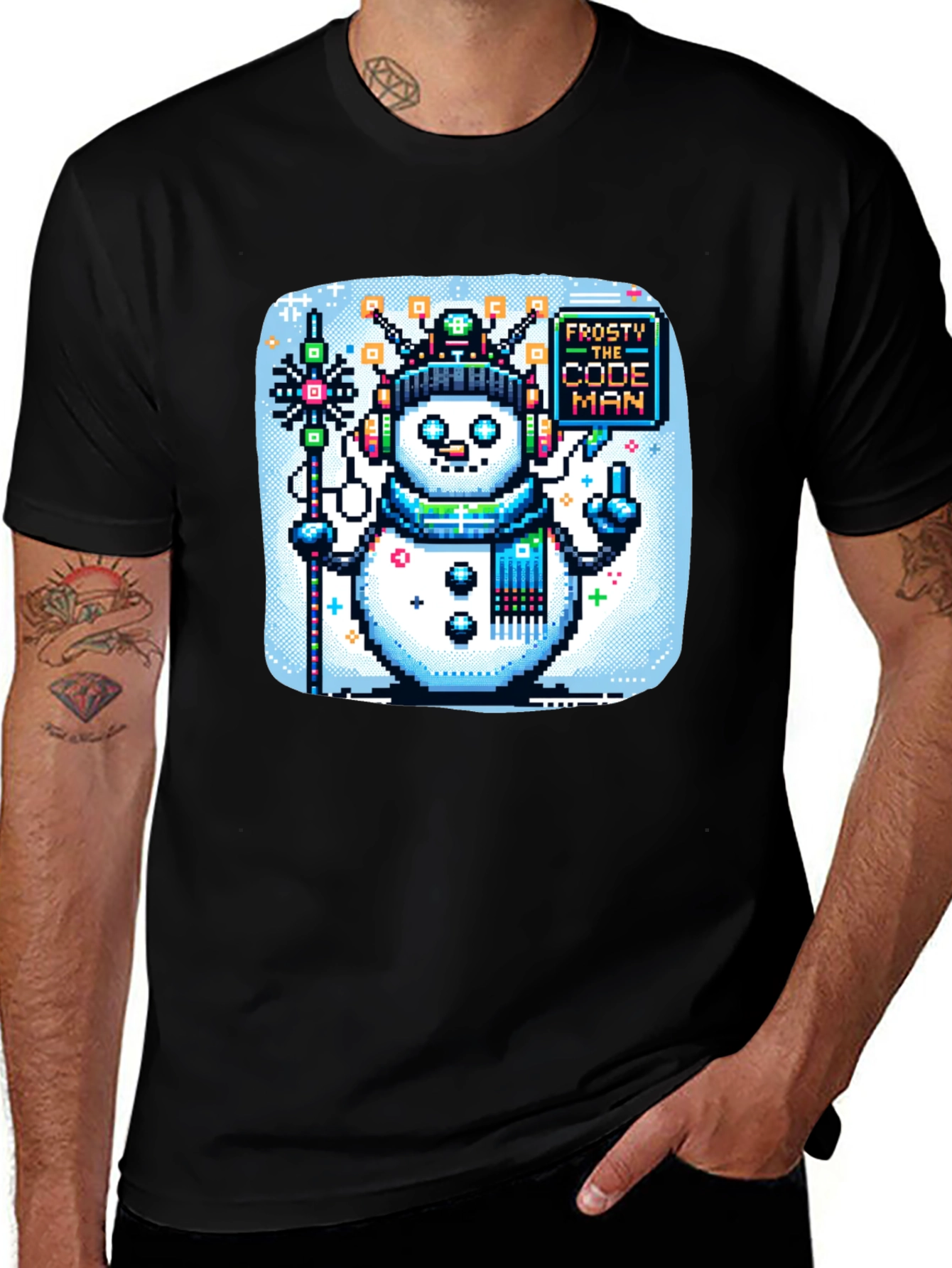 Variant 27 of Pixel Frosty Code Man T-Shirt