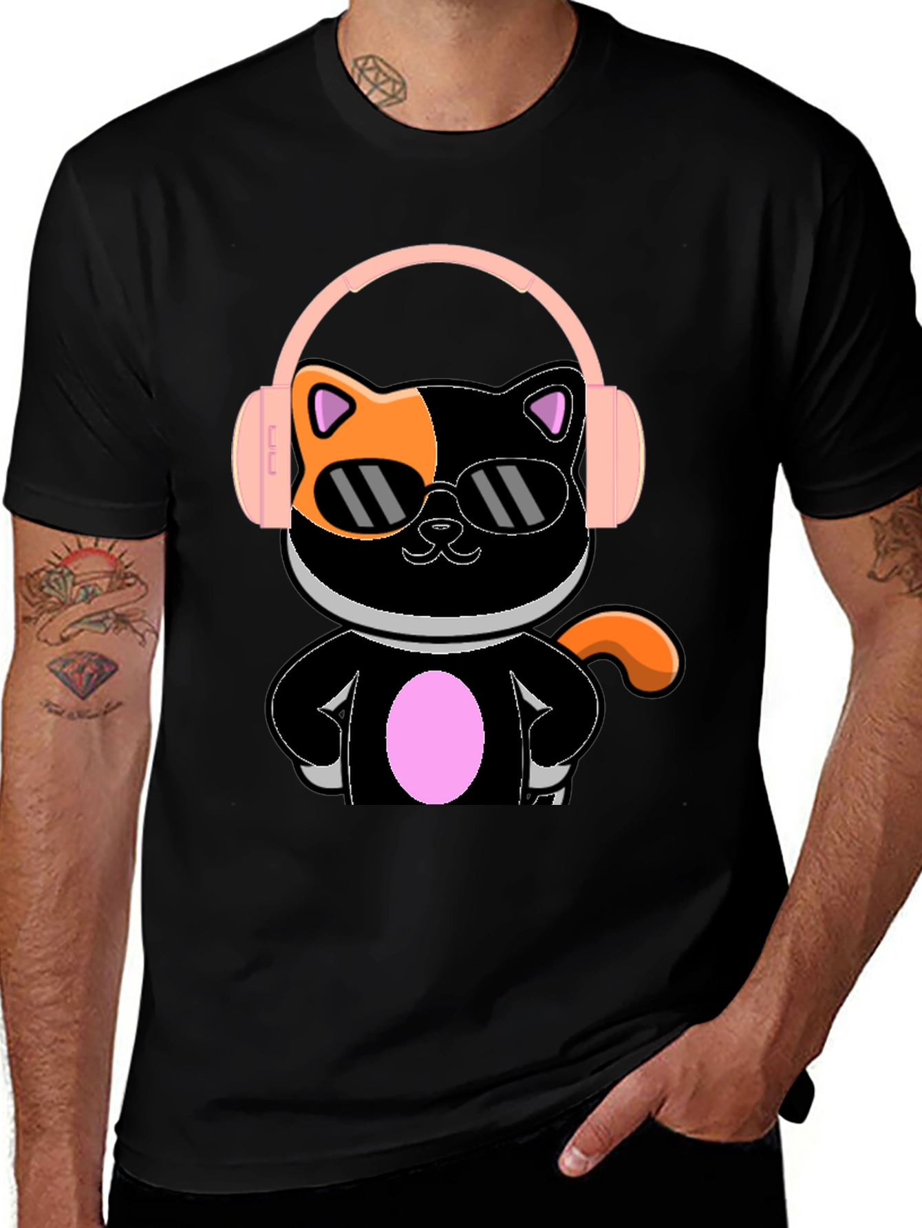 Variant 24 of Cool Cat Tee - Funky Feline in Shades & Headphones T-Shirt