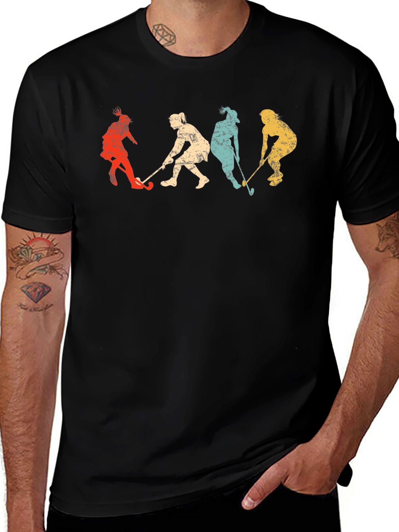 Variant 10 of Vintage Field Hockey Player Graphic T-Shirt