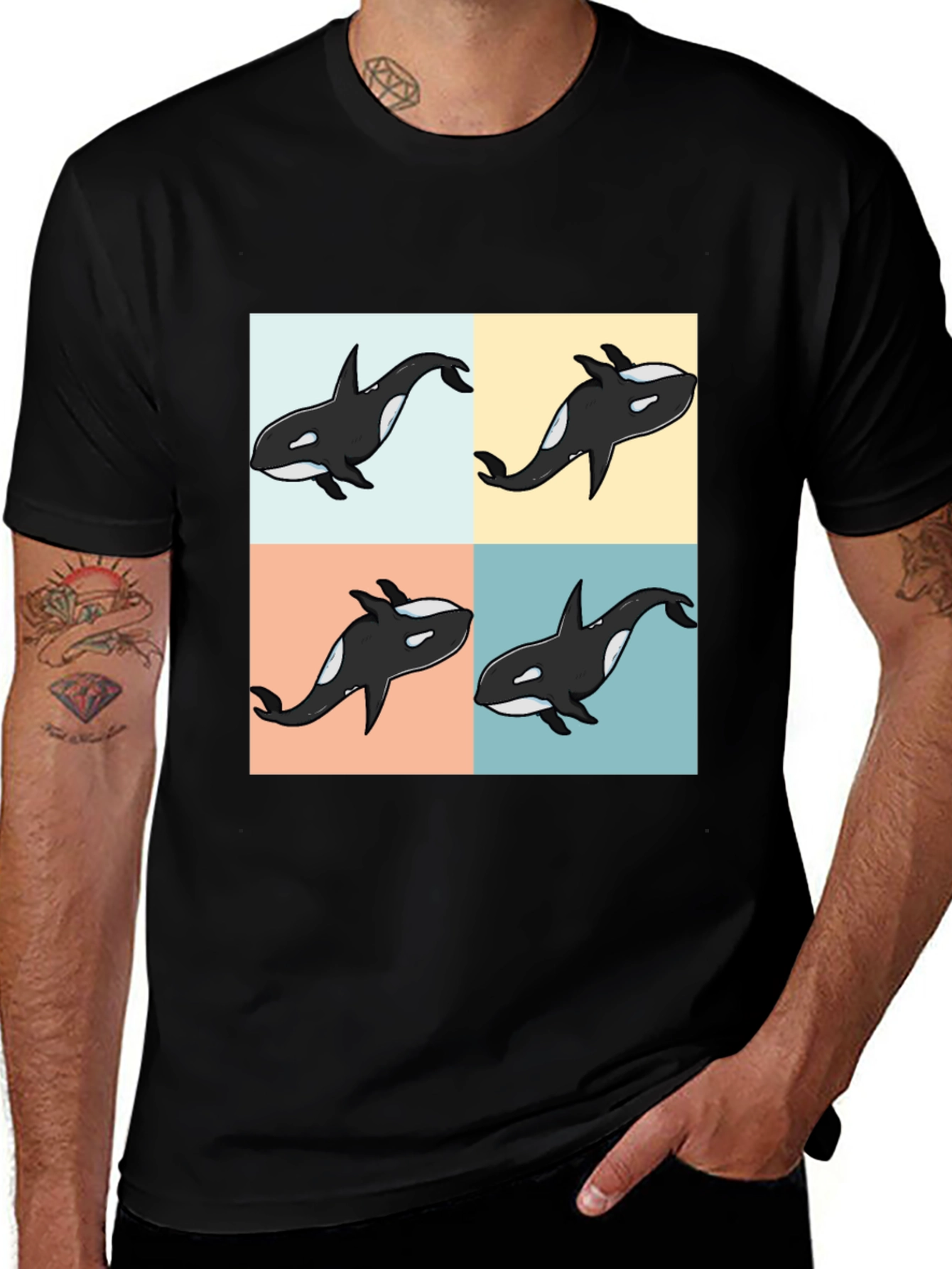 Variant 15 of Killer Whale Pop Art Black T-Shirt