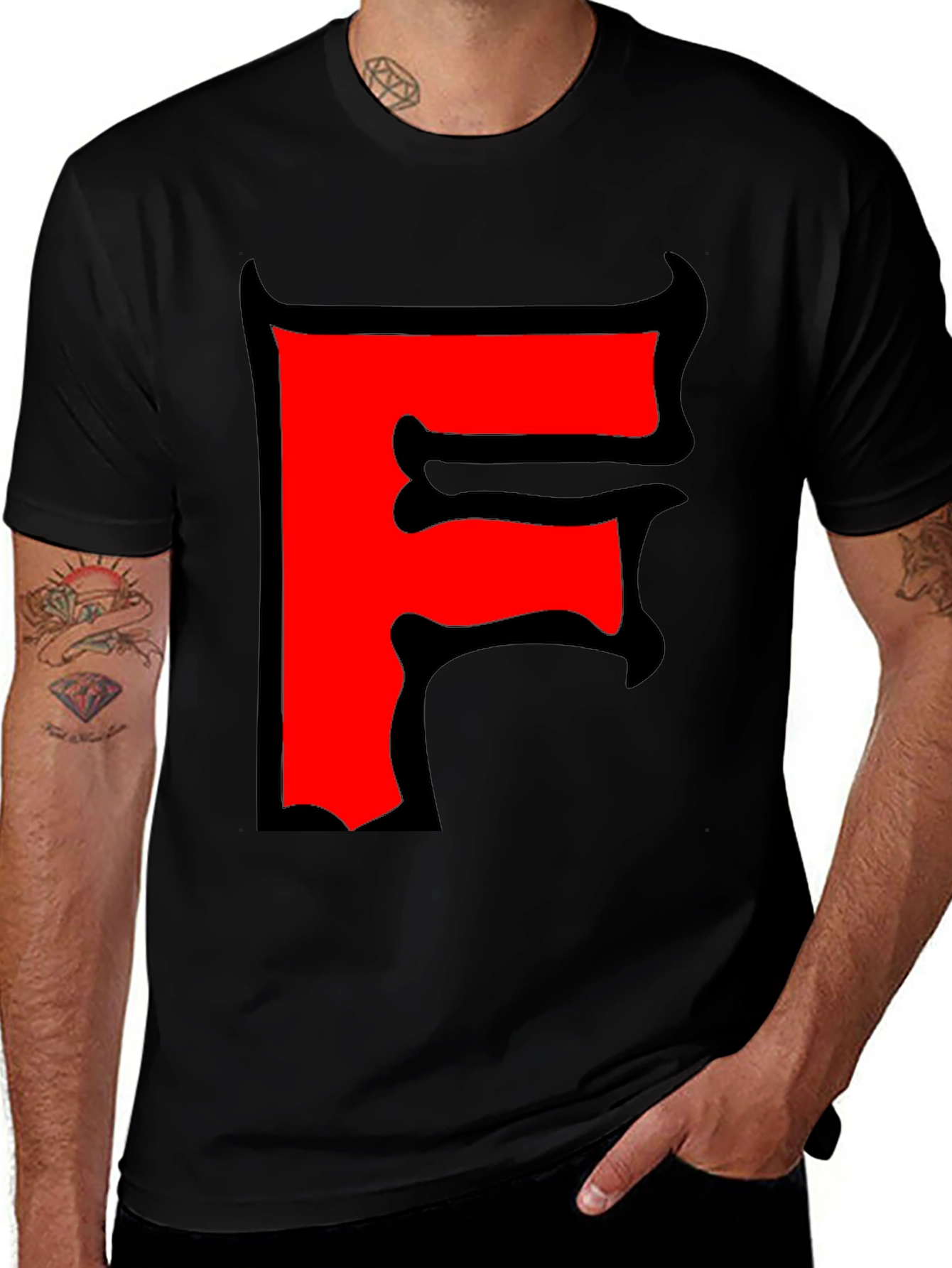Variant 26 of Bold Red Letter F Black T-Shirt