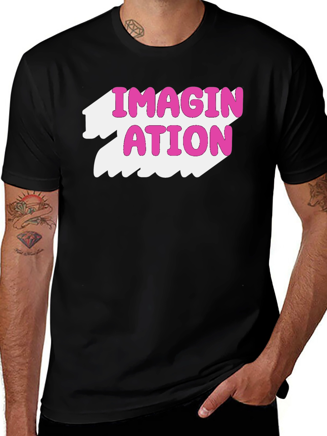 Variant 15 of Imagination Graphic Tee - Pink on Black T-Shirt