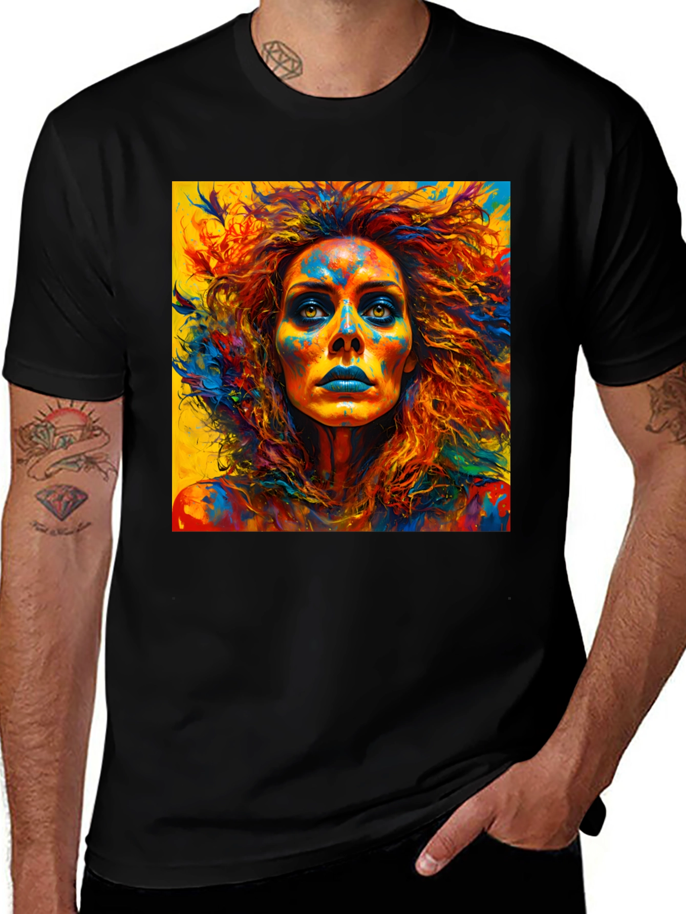 Variant 9 of Abstract Art Woman Tee - Vivid Colors, Unique Design