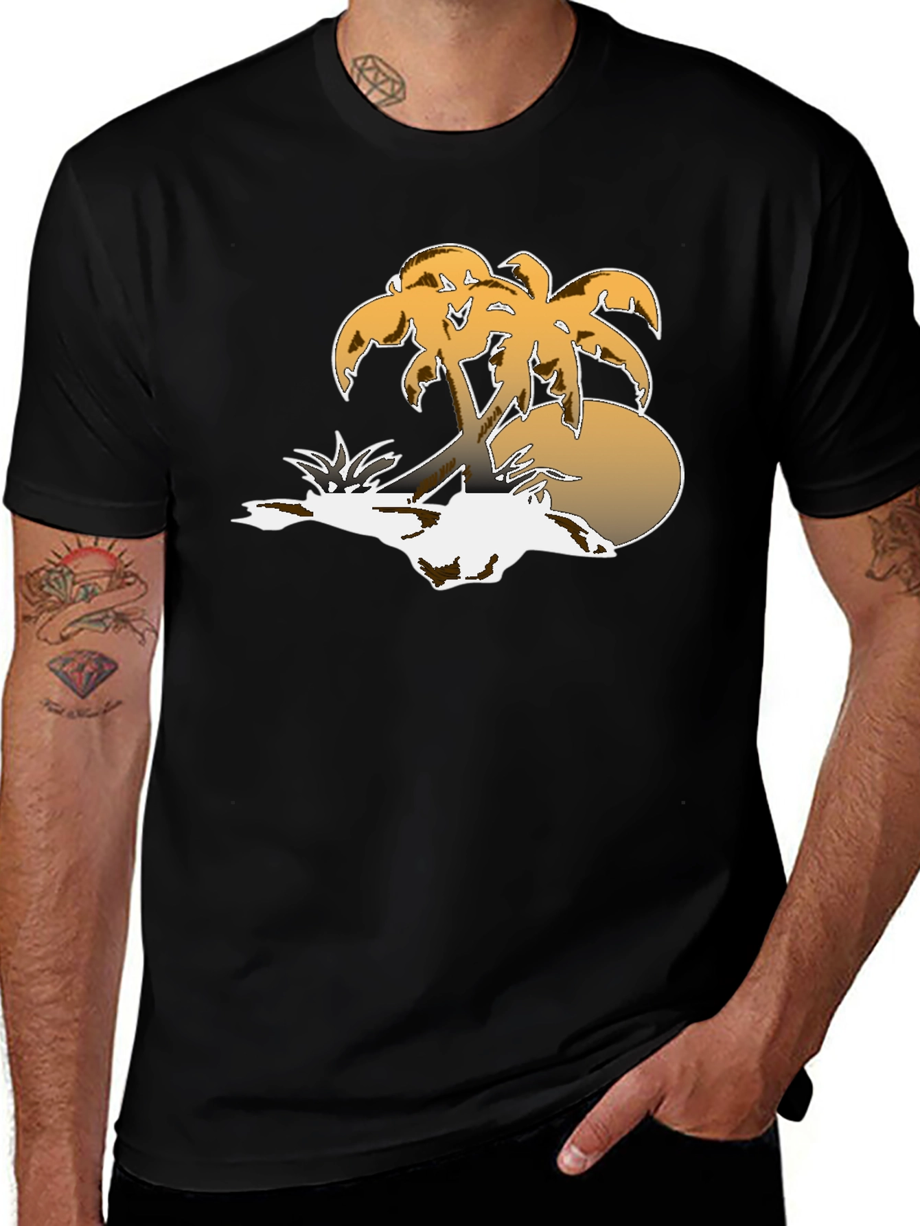 Variant 16 of Tropical Palm Tree Sunset Graphic Tee - Black