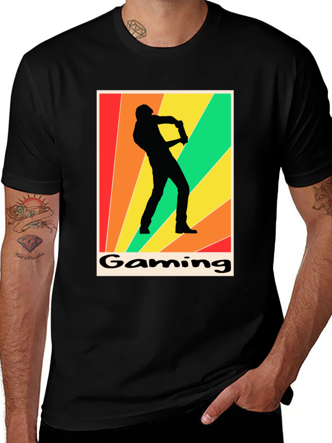 Black Gaming T-Shirt Retro Gamer Silhouette Graphic Tee main image