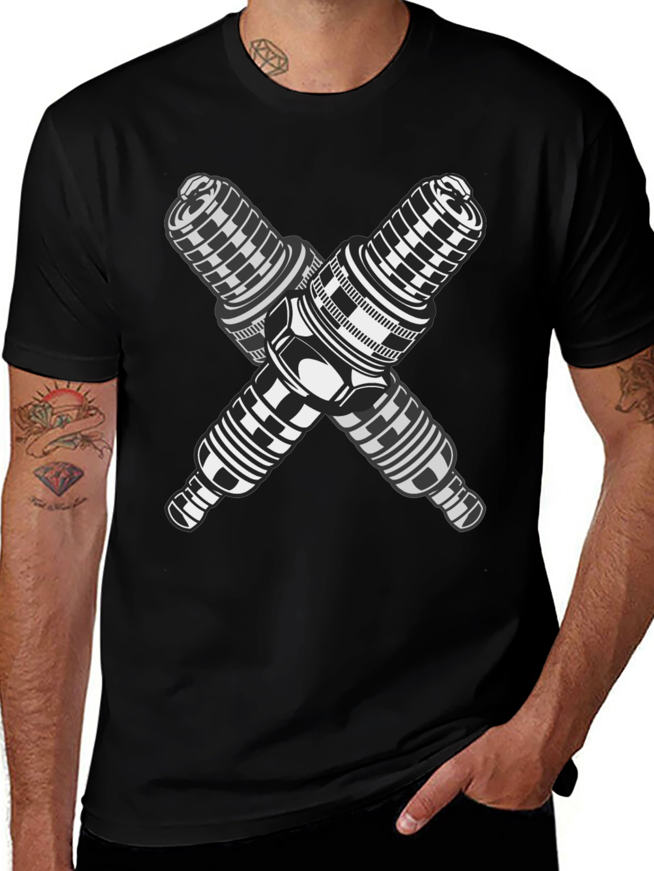 Variant 18 of Crossed Spark Plugs Graphic T-Shirt