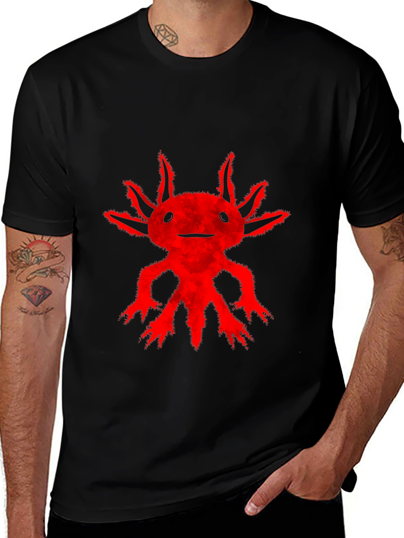 Variant 21 of Red Axolotl Graphic Black T-Shirt