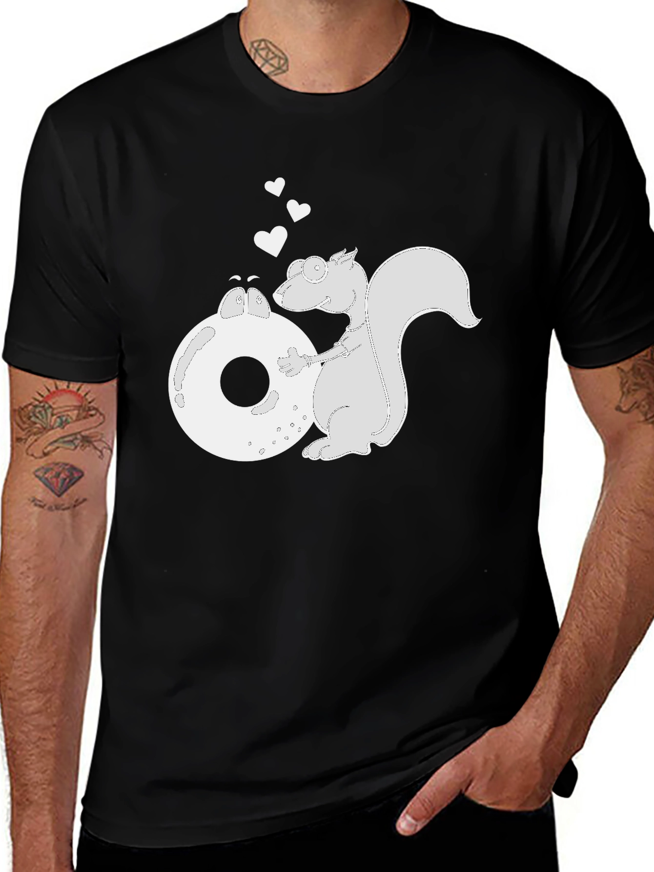 Variant 30 of Squirrel & Donut Love Graphic Tee - Fun Black T-Shirt
