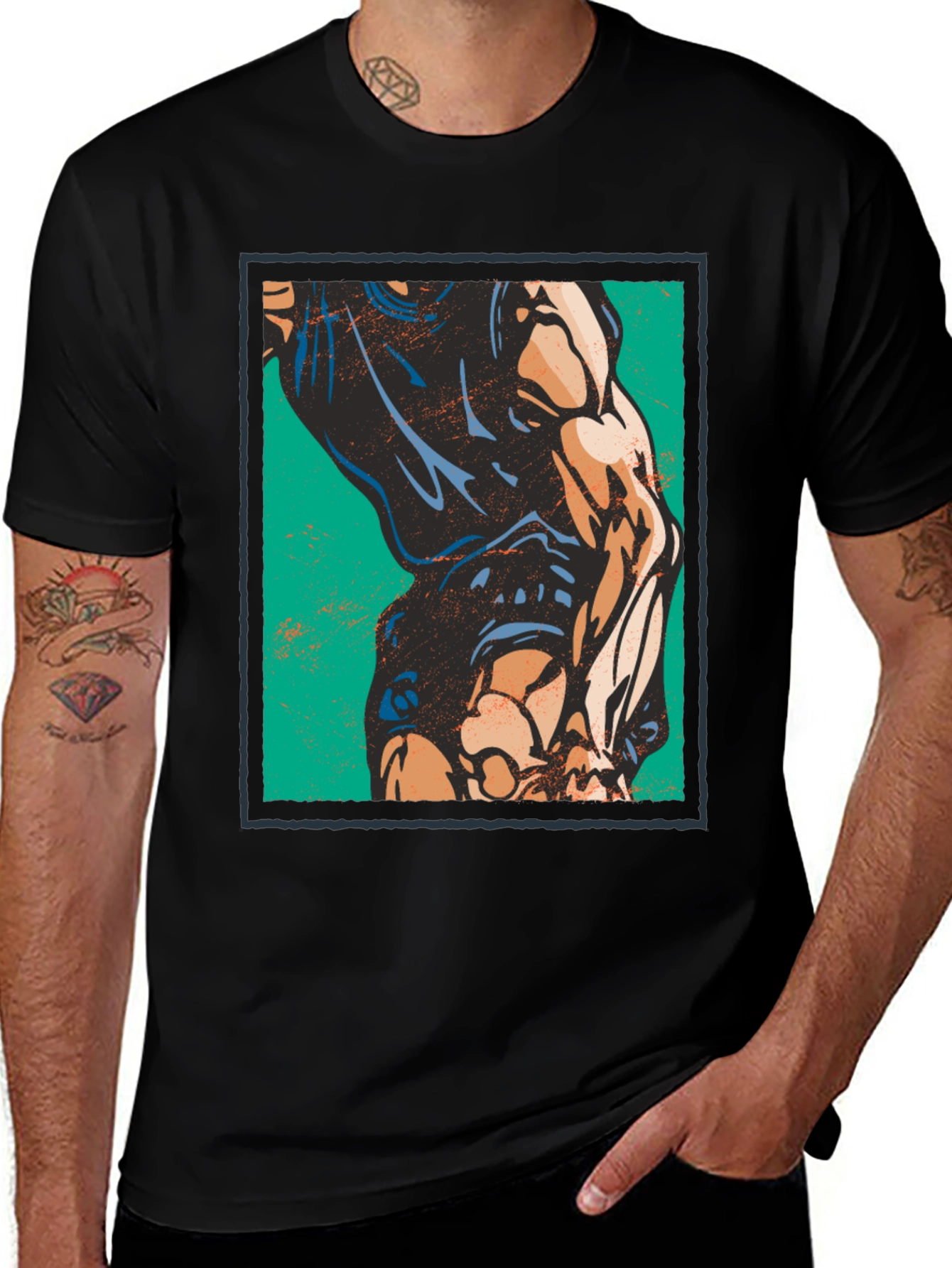 Variant 20 of Graphic Muscle Print T-Shirt - Black