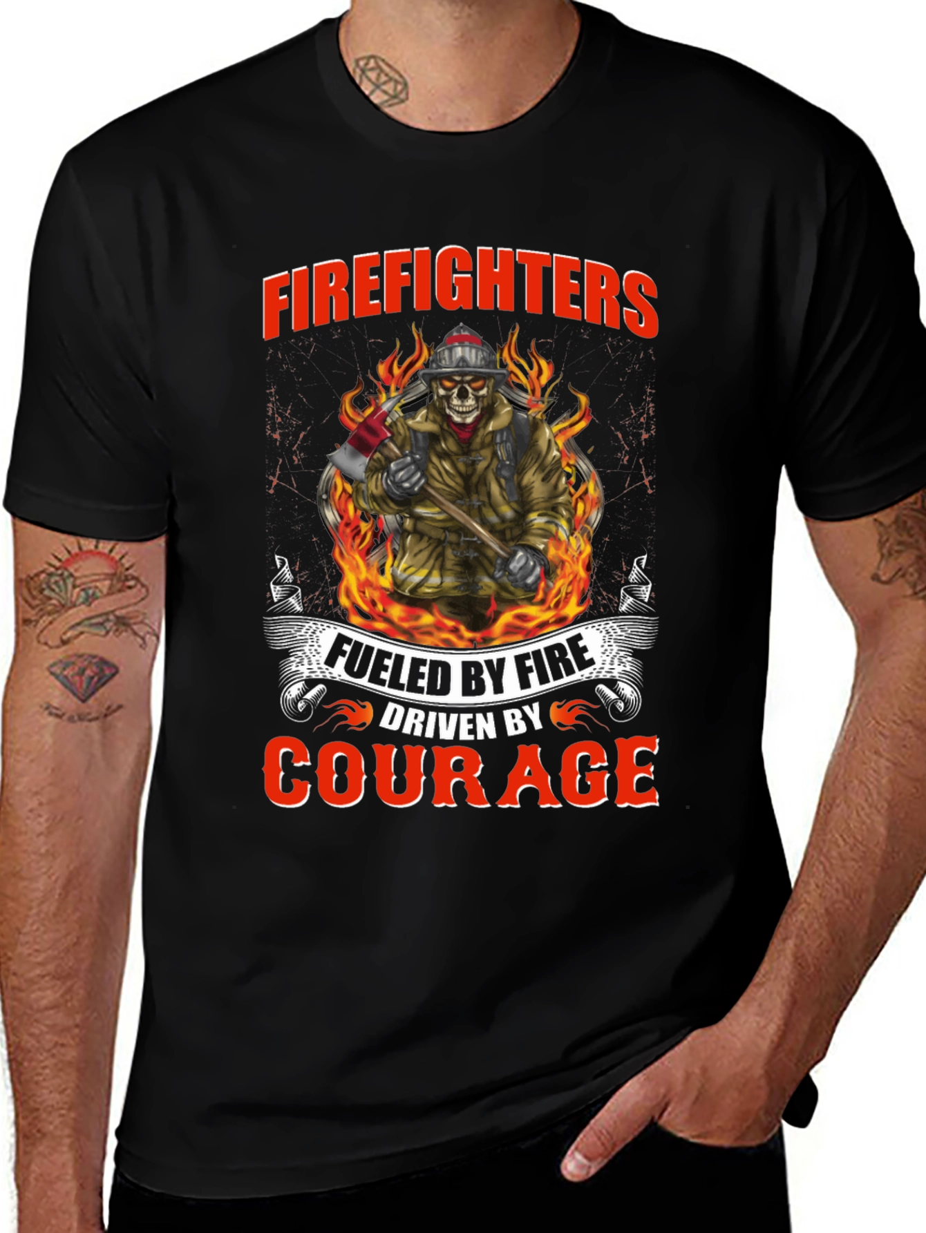 Variant 2 of Firefighter Skull Graphic Tee - Fueled By Fire, Driven By Courage
