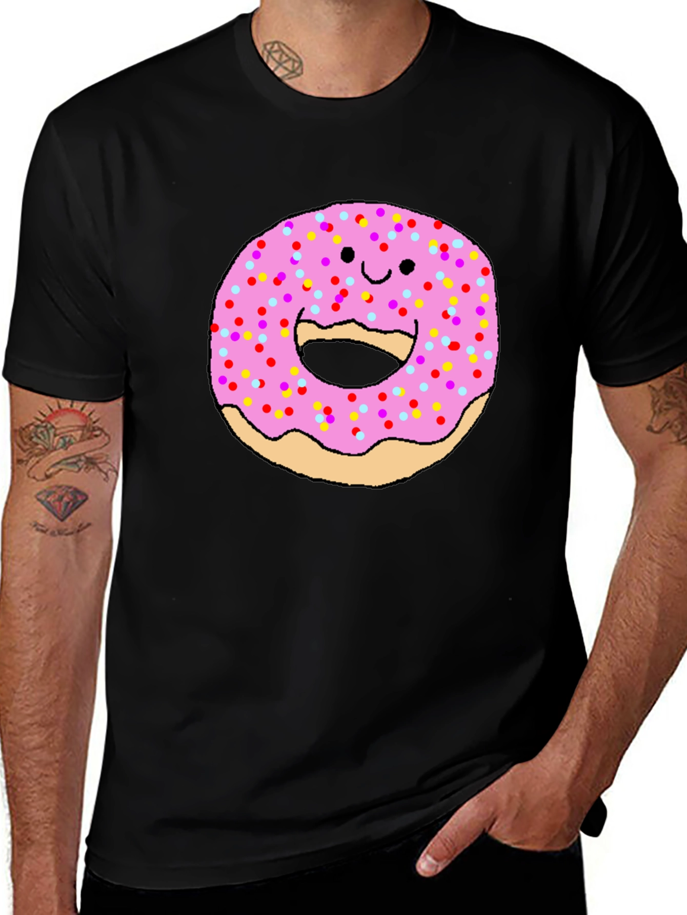 Variant 29 of Funny Donut Face Graphic Tee - Casual Comfort
