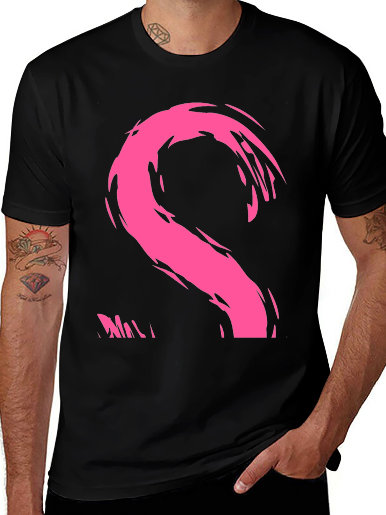 Variant 13 of Modern Pink Brushstroke Graphic Black T-Shirt