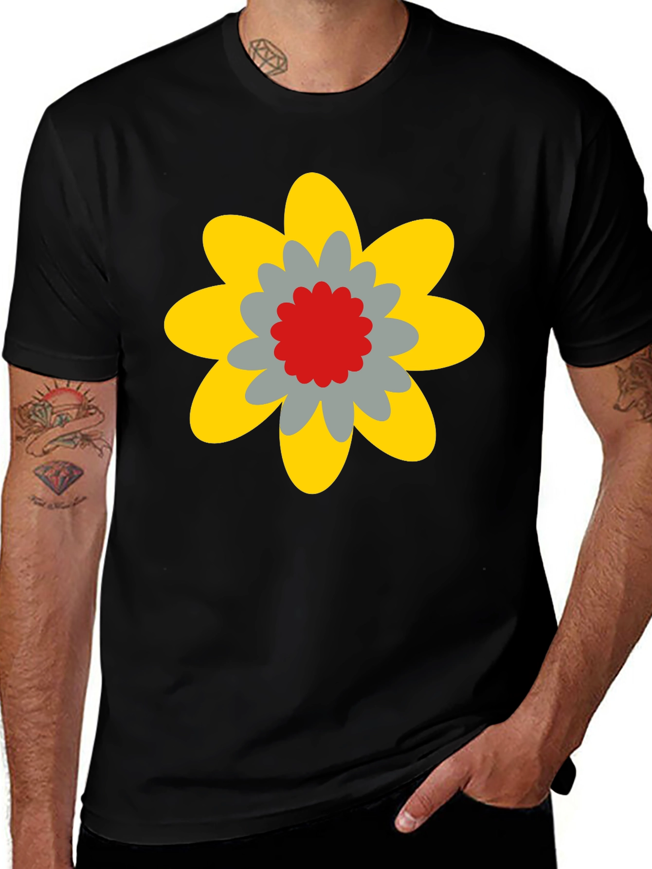 Variant 27 of Fun Flower Graphic Tee - Black Cotton Blend Casual Shirt