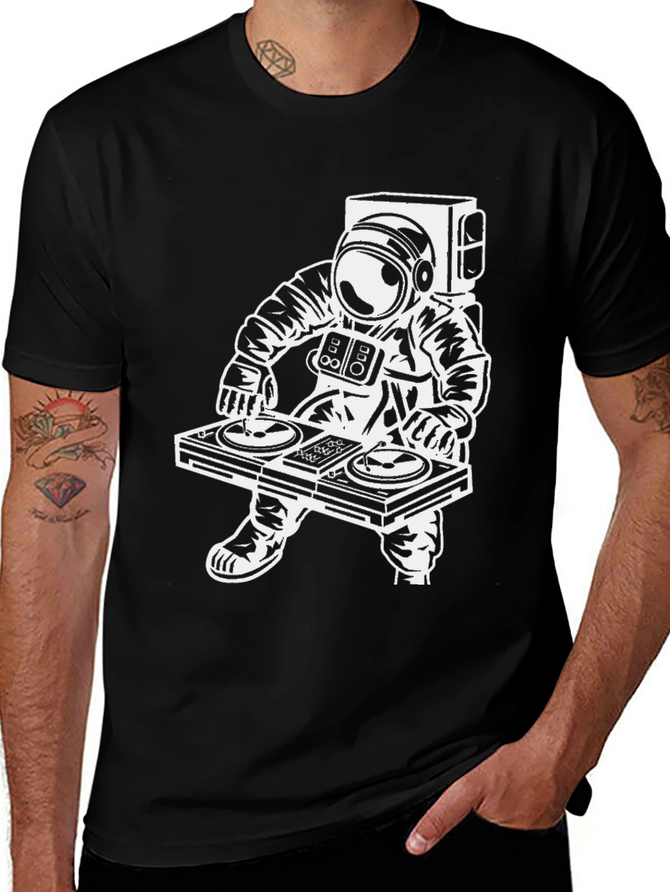 Variant 20 of Astronaut DJ Graphic Tee - Black Cotton T-Shirt