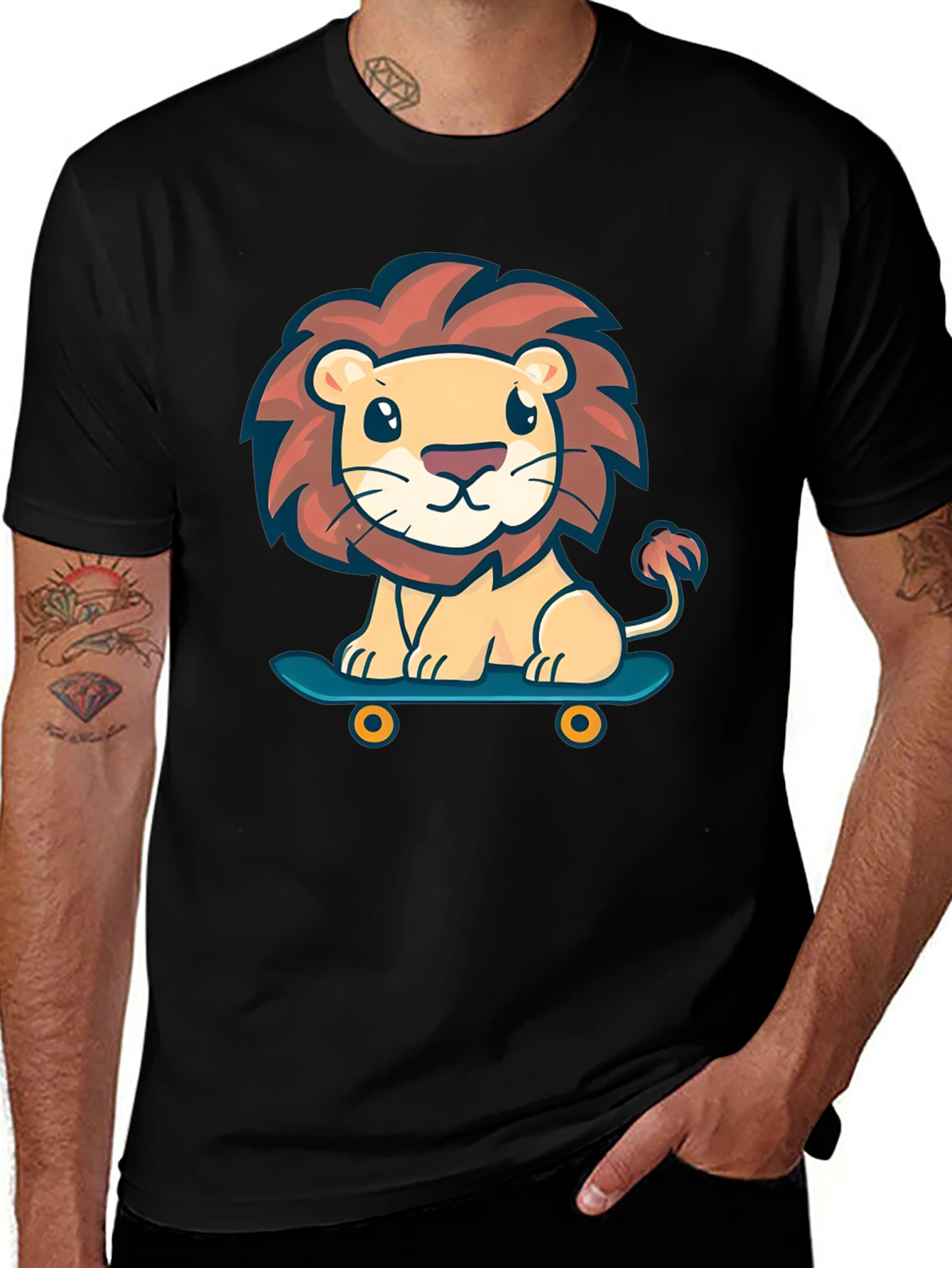 Variant 3 of Cute Lion Skateboard Graphic T-Shirt