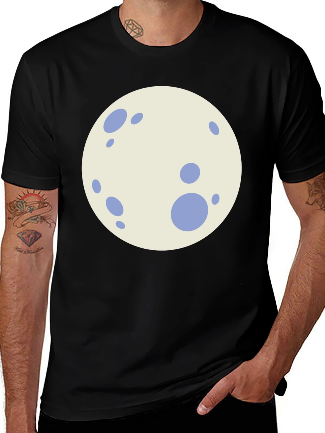 Variant 18 of Black T-Shirt with Cartoon Moon Graphic