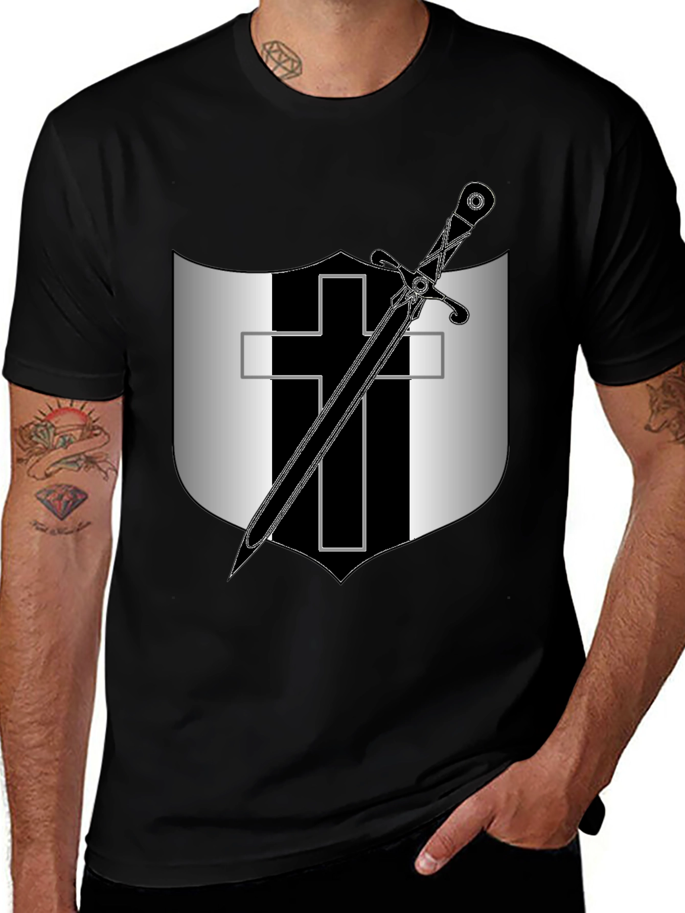 Knights Templar T-Shirt - Sword and Cross Design