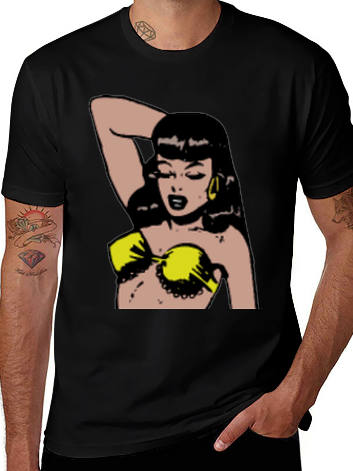 Variant 24 of Retro Cartoon Woman Black T-Shirt